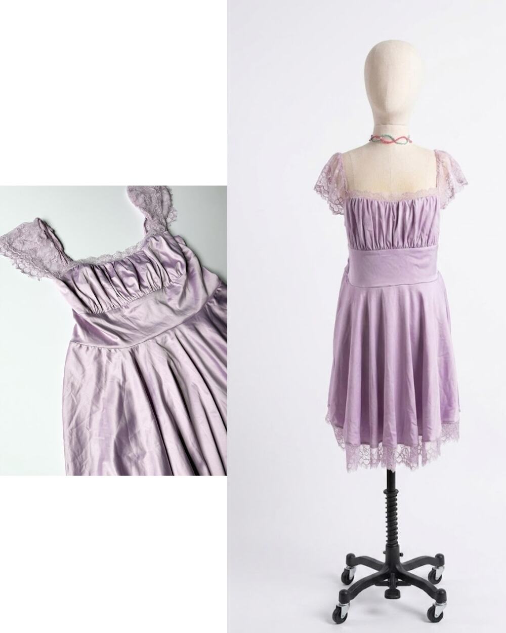 Lavender Satin Lace Babydoll Mini Dress | Corset Back | Size XL